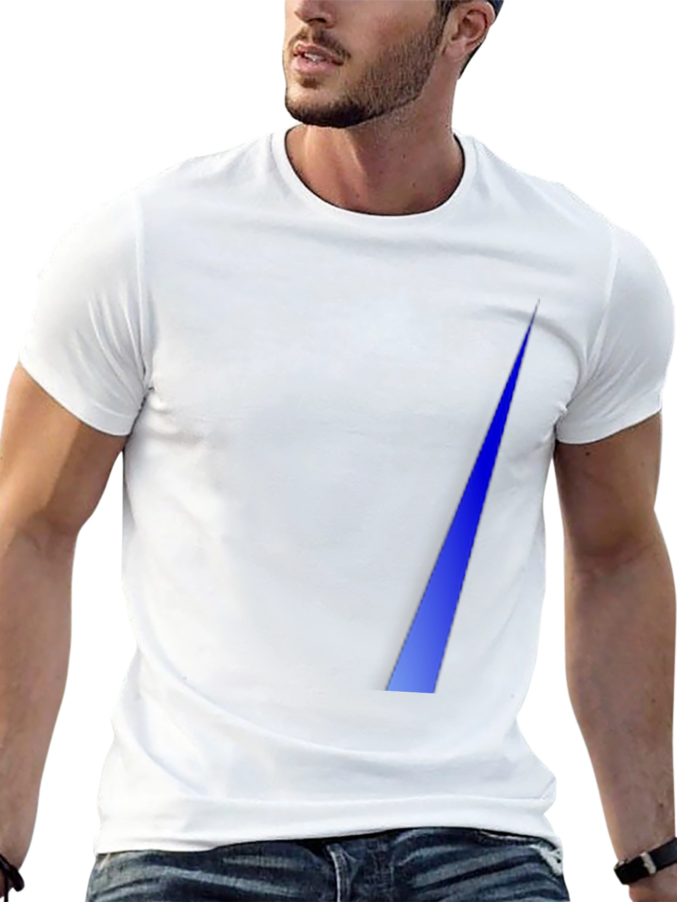 Modern Black Tee with Geometric Blue Stripe Design
