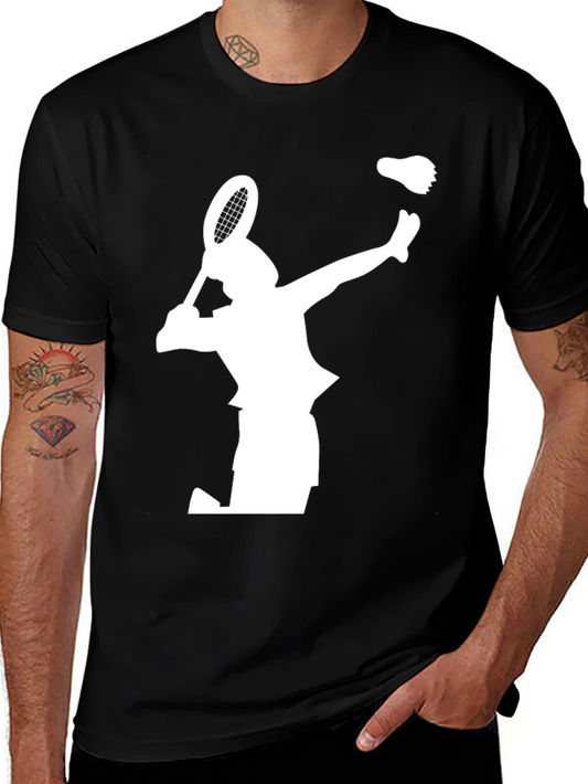 Badminton Player Graphic Tee - Black Cotton T-Shirt