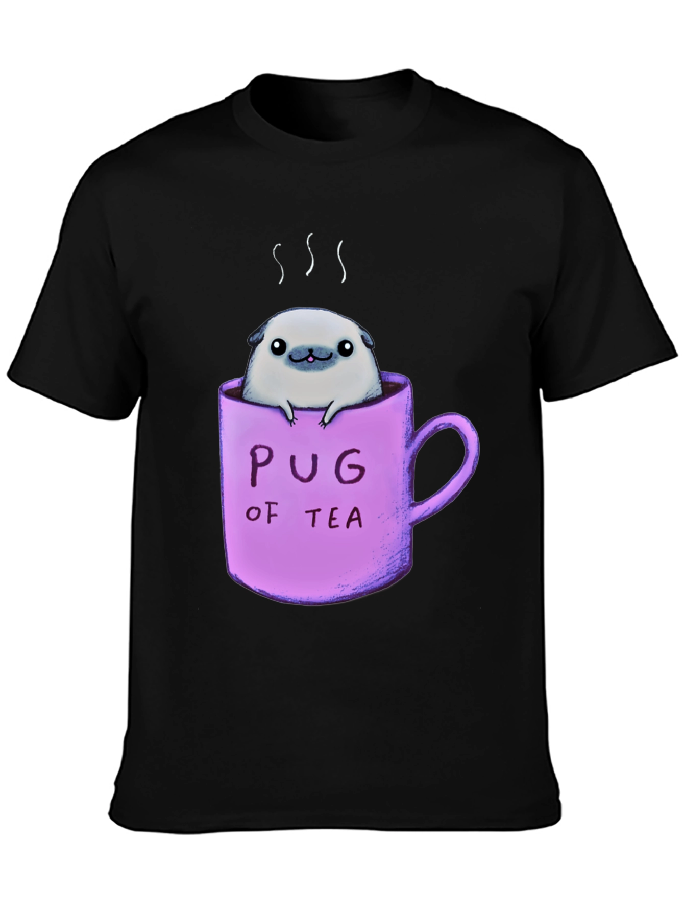 Pug of Tea Graphic T-Shirt - Black Cotton Tee
