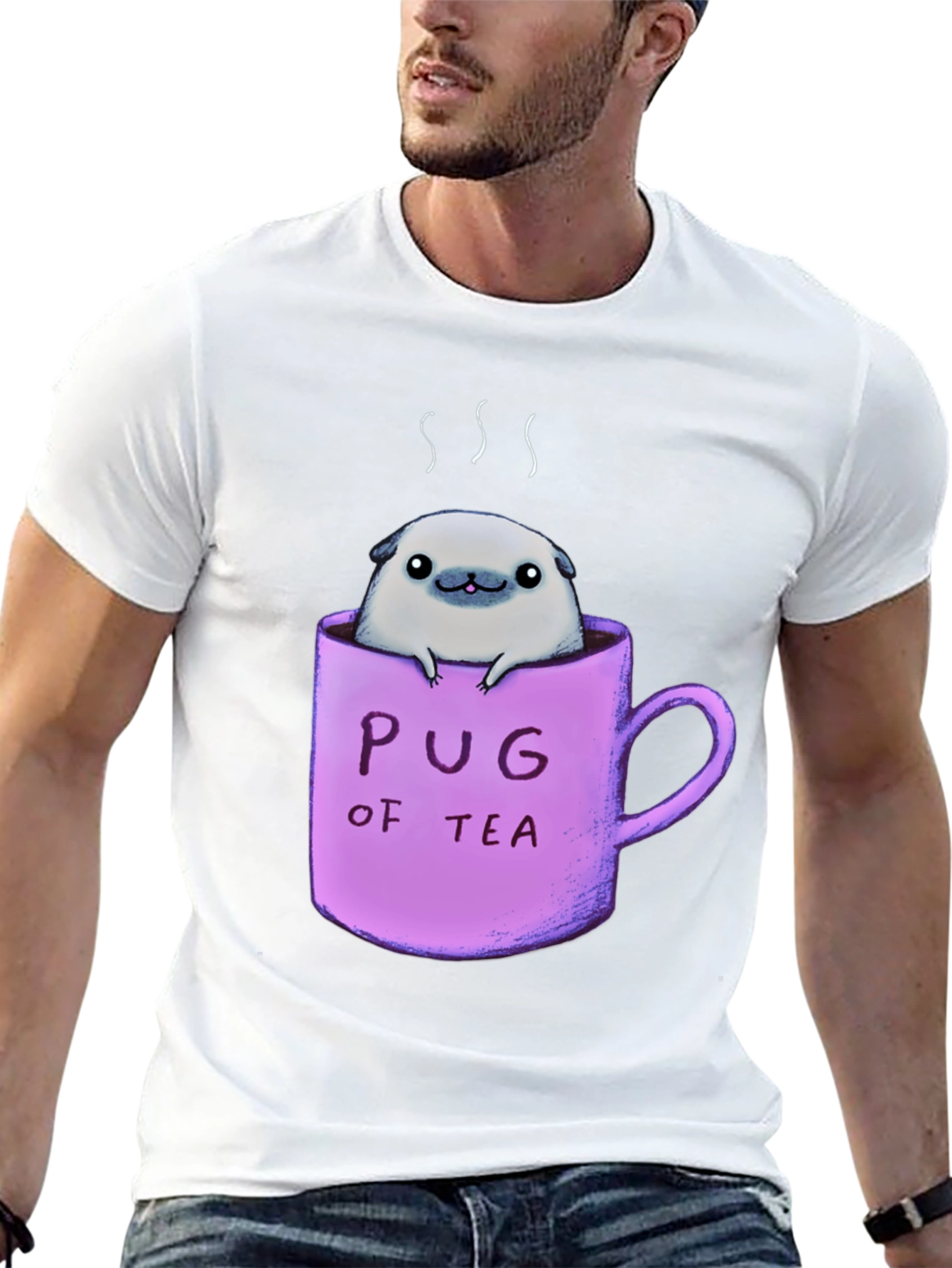 Pug of Tea Graphic T-Shirt - Black Cotton Tee