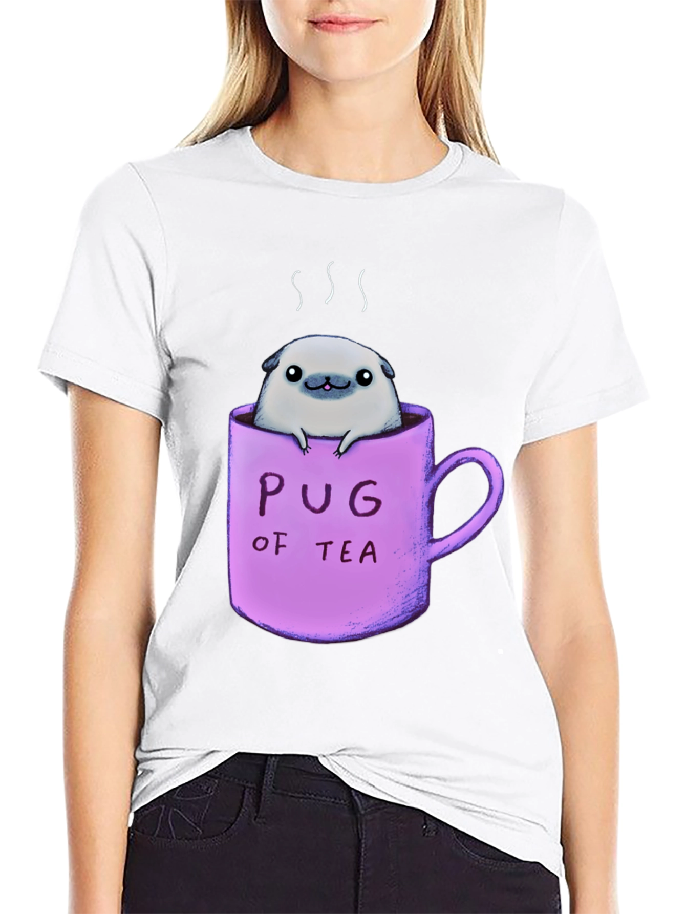Pug of Tea Graphic T-Shirt - Black Cotton Tee