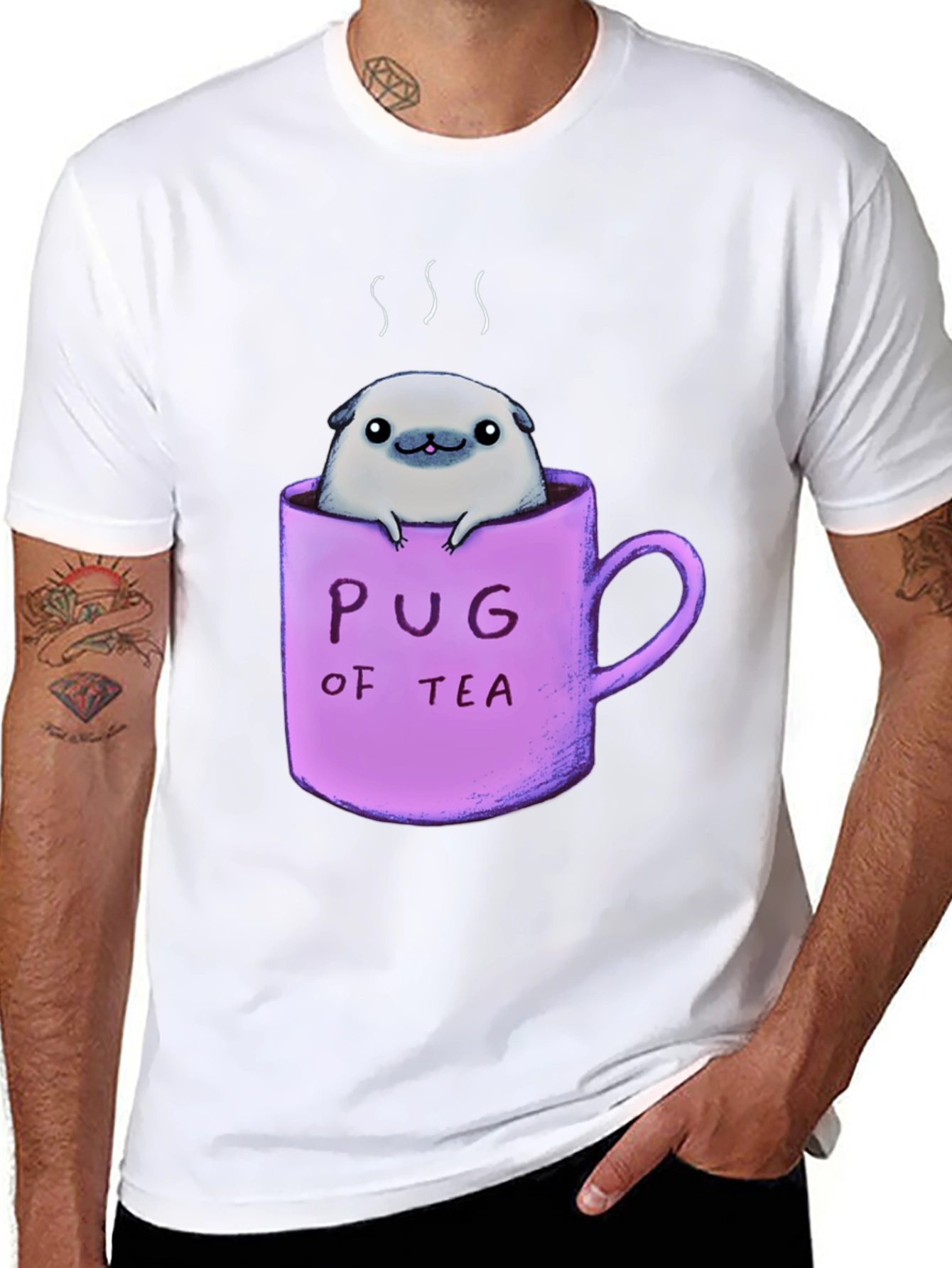 Pug of Tea Graphic T-Shirt - Black Cotton Tee