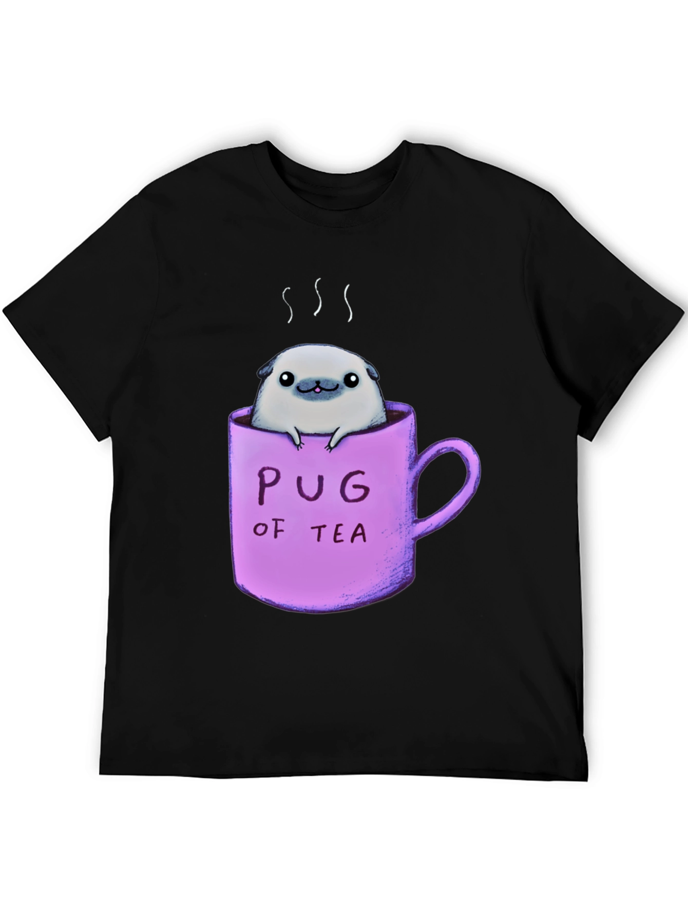 Pug of Tea Graphic T-Shirt - Black Cotton Tee