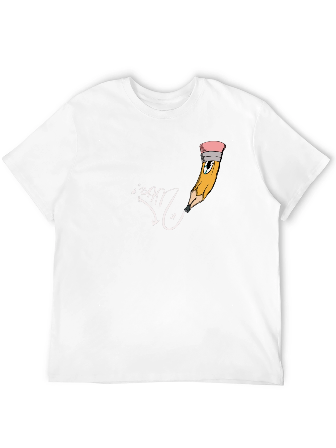 Mens Black Graphic Tee - Cartoon Pencil