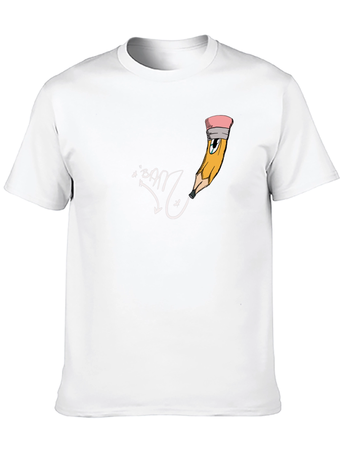 Mens Black Graphic Tee - Cartoon Pencil