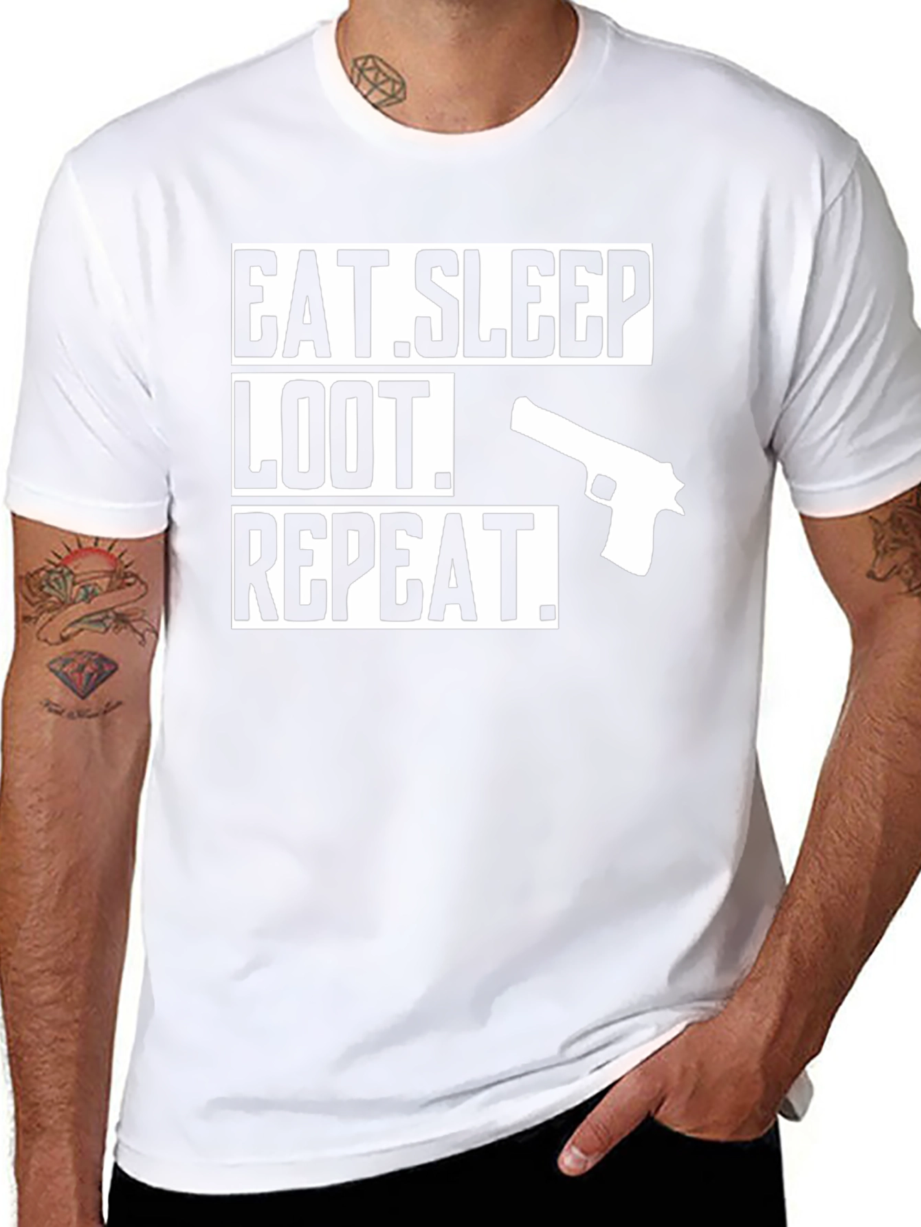 Eat Sleep Loot Repeat Gun Graphic T-Shirt