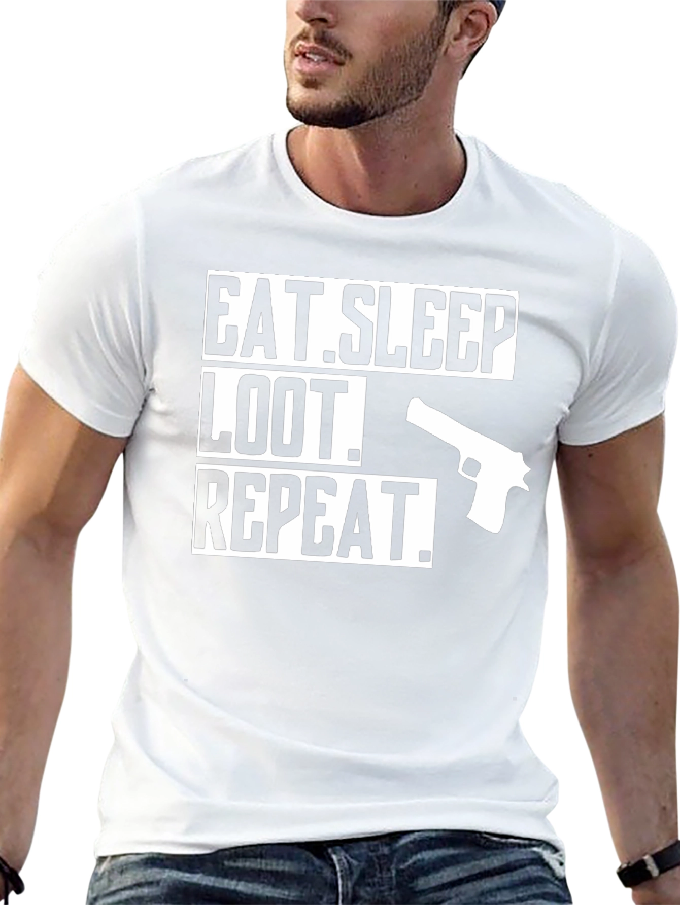 Eat Sleep Loot Repeat Gun Graphic T-Shirt