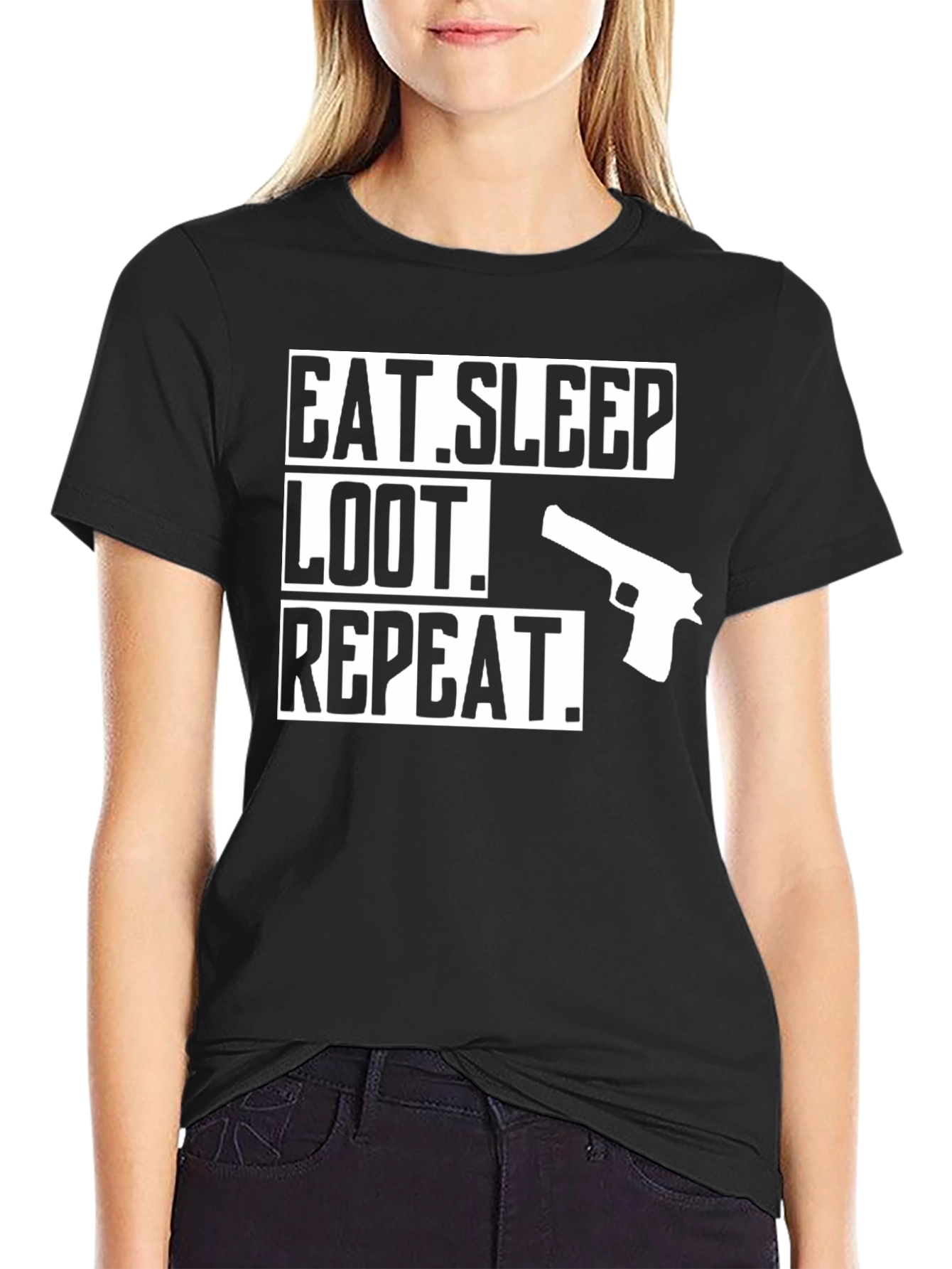 Eat Sleep Loot Repeat Gun Graphic T-Shirt