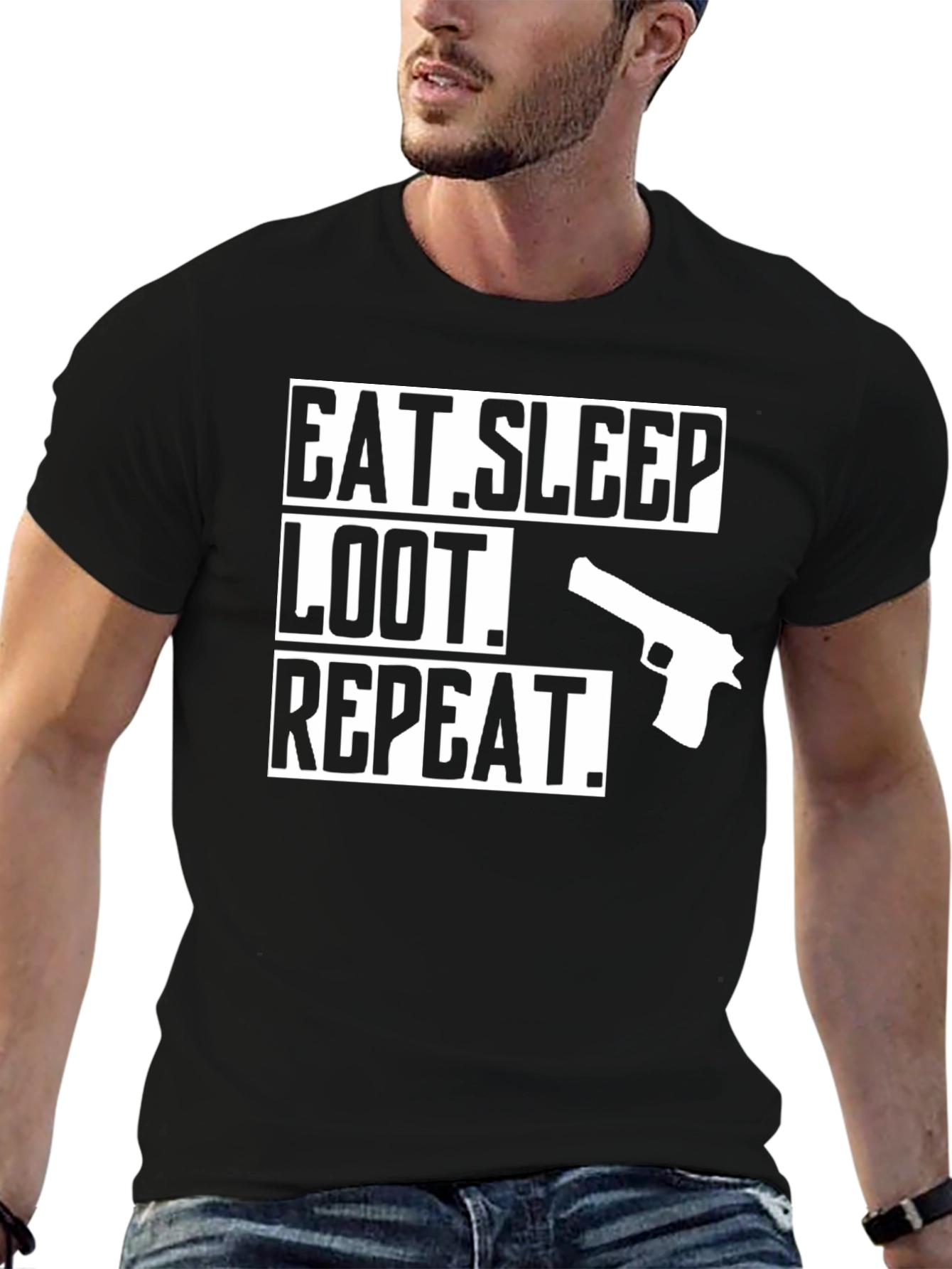 Eat Sleep Loot Repeat Gun Graphic T-Shirt