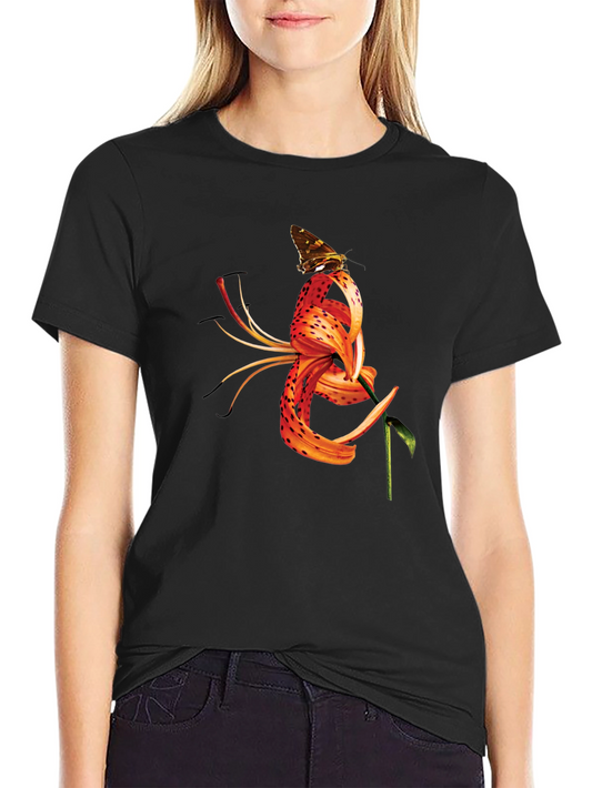 Butterfly Tiger Lily Graphic Black Tee