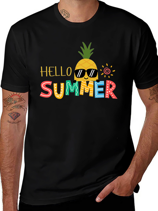 Summer Pineapple Graphic Tee - Black Cotton Blend