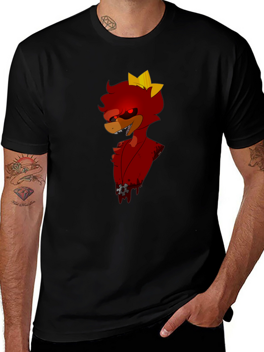 Red Cartoon Character Black T-Shirt