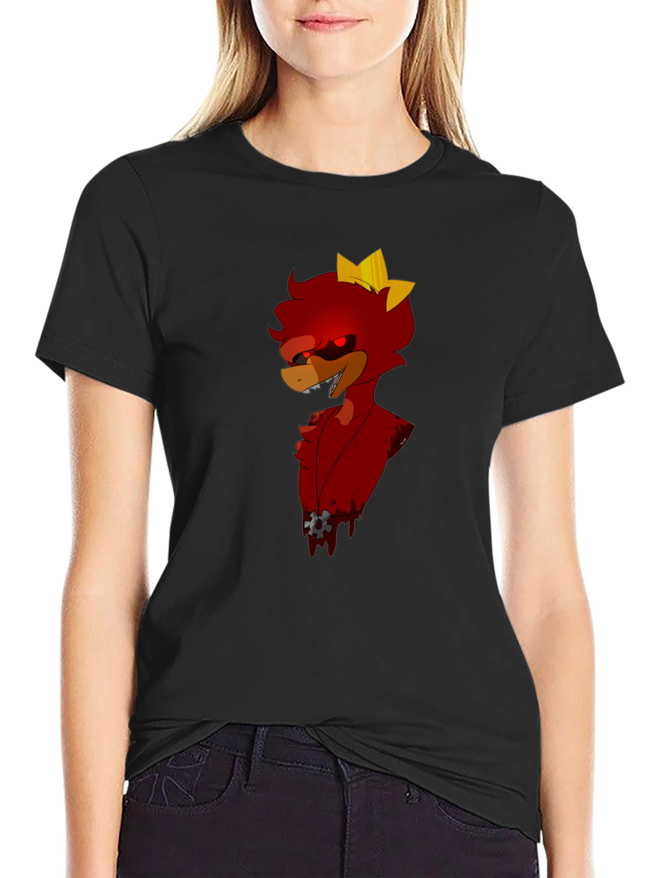 Red Cartoon Character Black T-Shirt