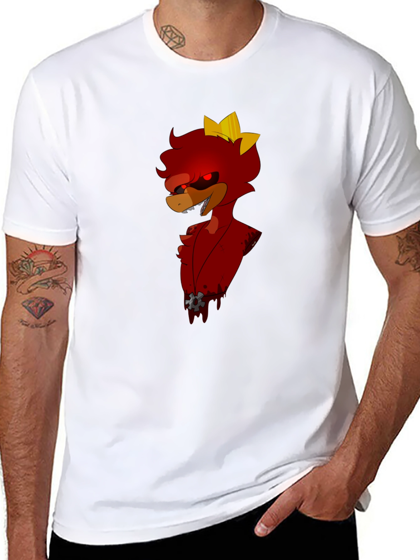 Red Cartoon Character Black T-Shirt