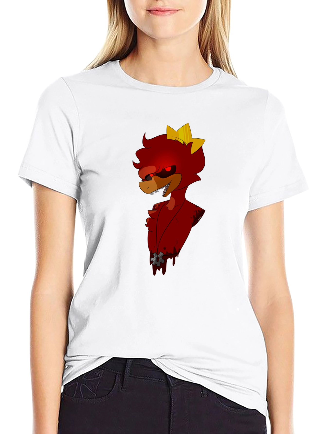 Red Cartoon Character Black T-Shirt
