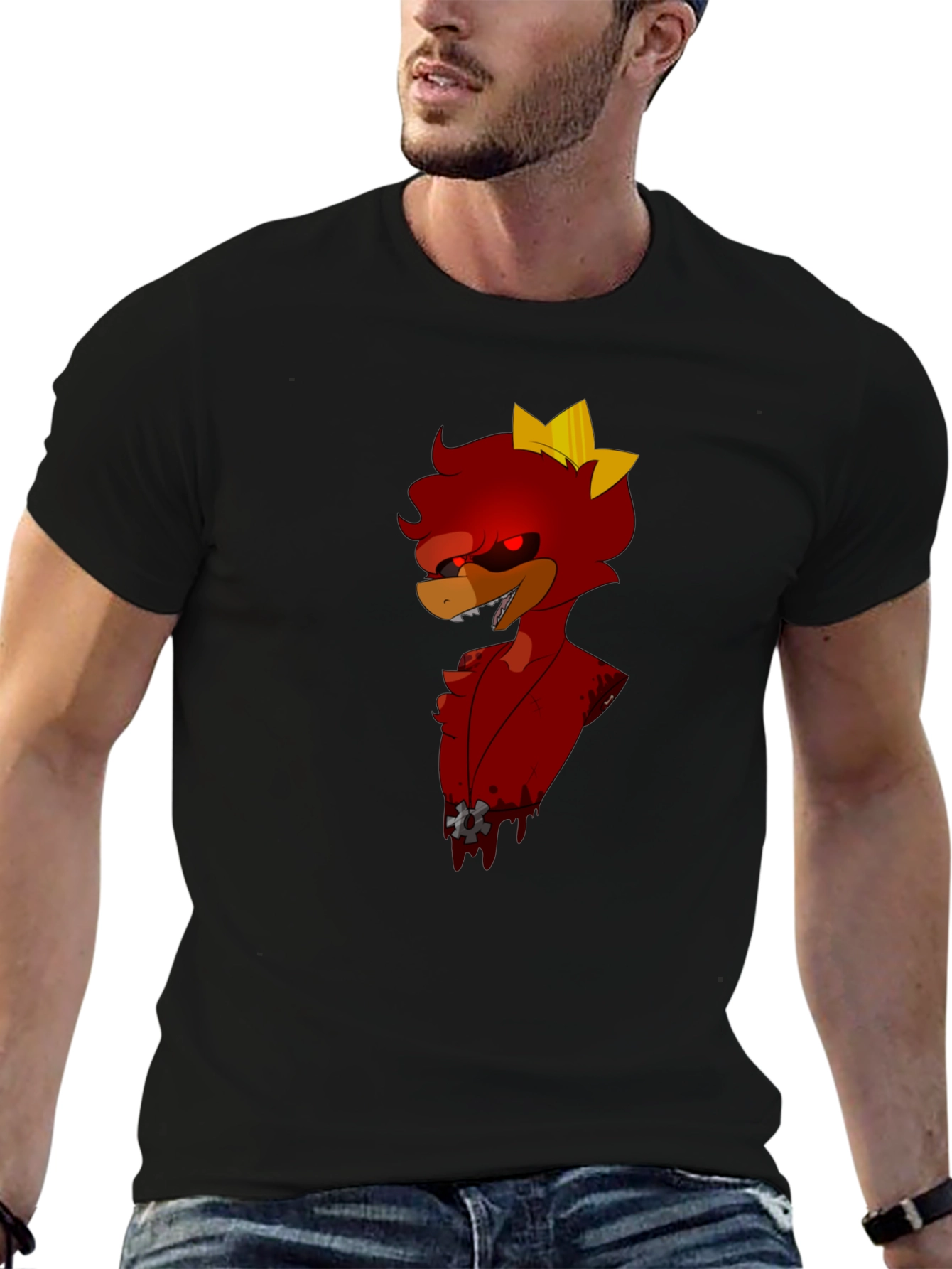 Red Cartoon Character Black T-Shirt