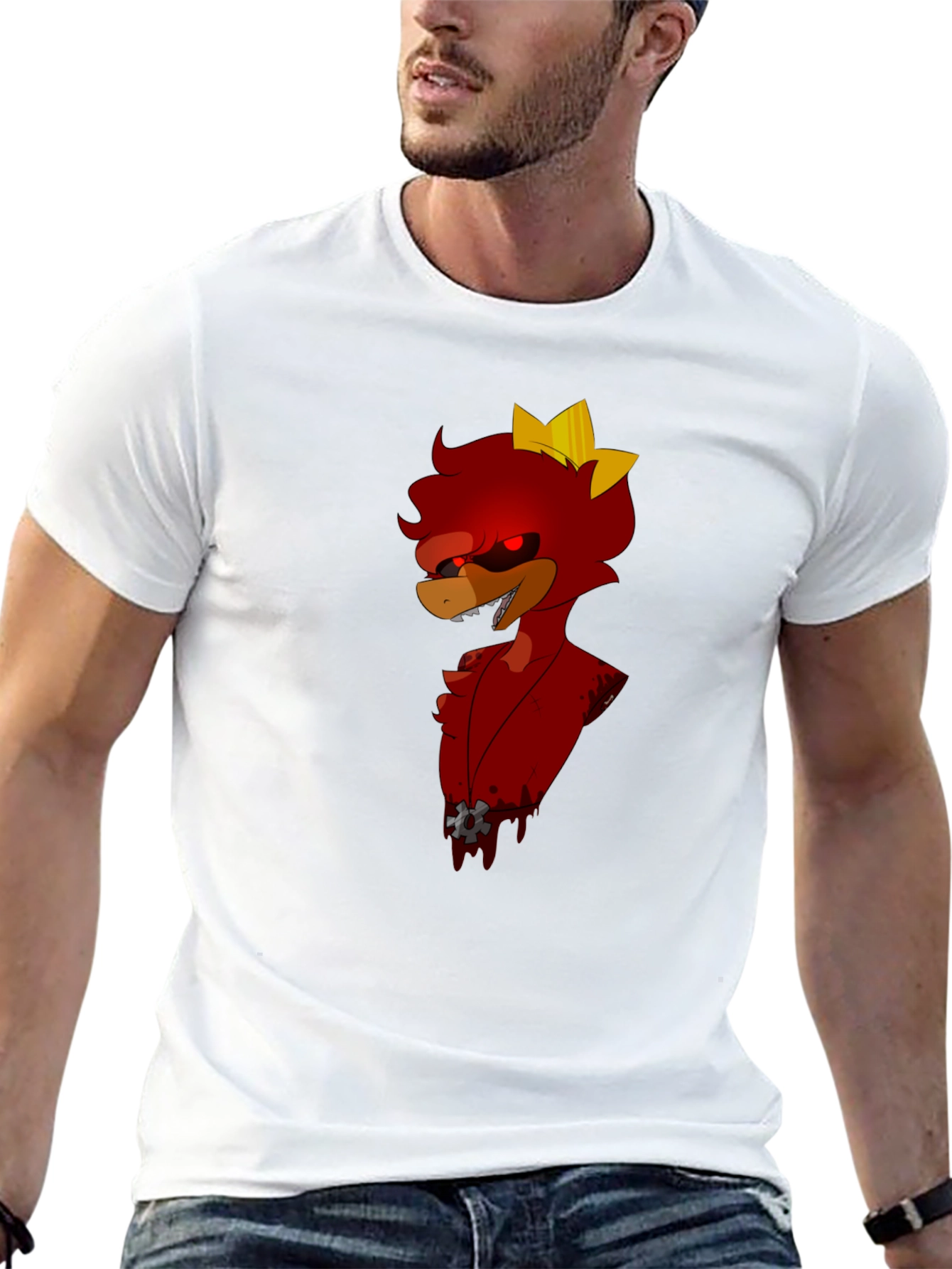 Red Cartoon Character Black T-Shirt