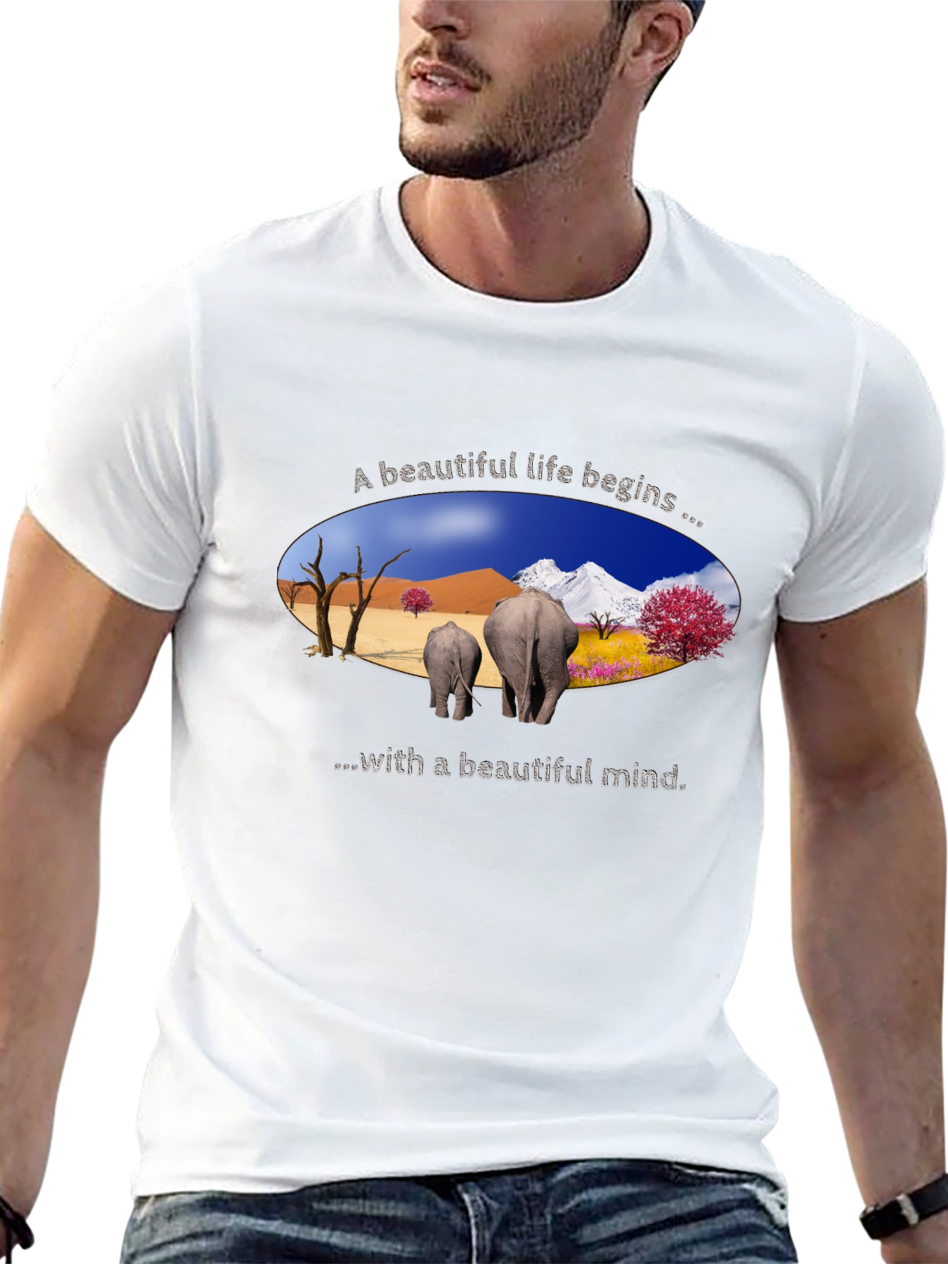 Beautiful Life Elephant Graphic Tee - Black