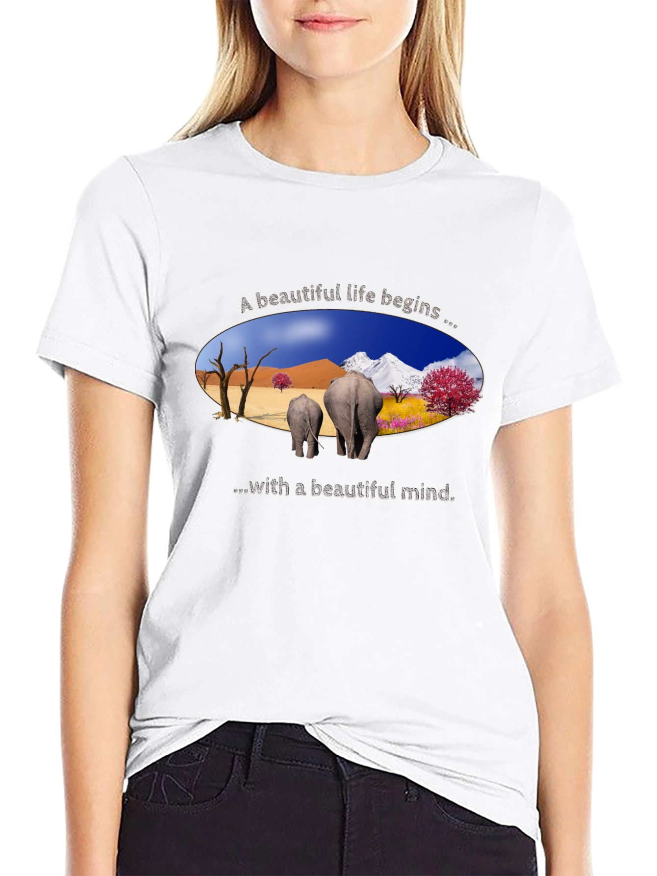 Beautiful Life Elephant Graphic Tee - Black