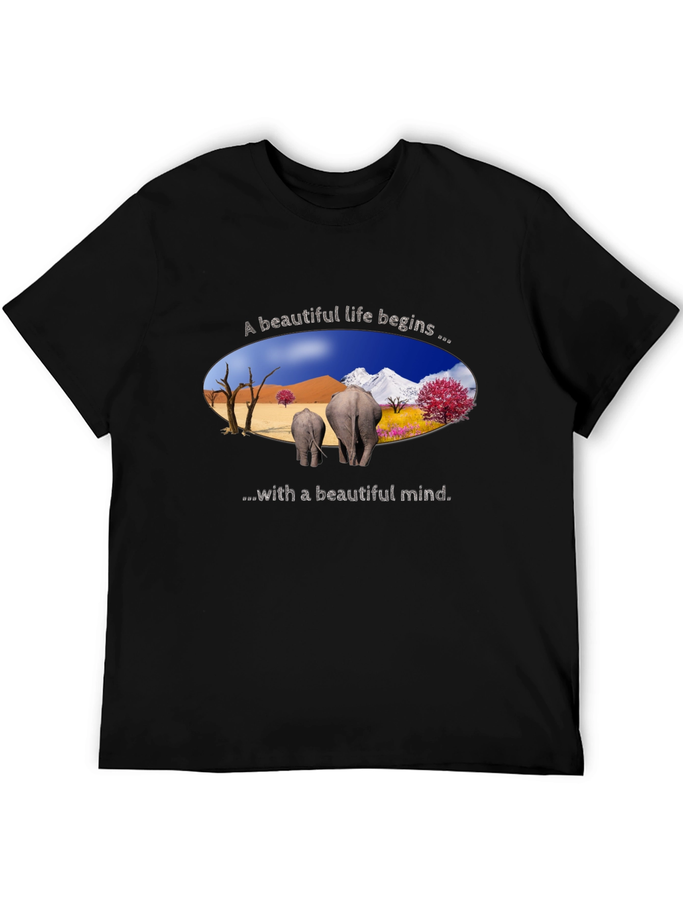 Beautiful Life Elephant Graphic Tee - Black