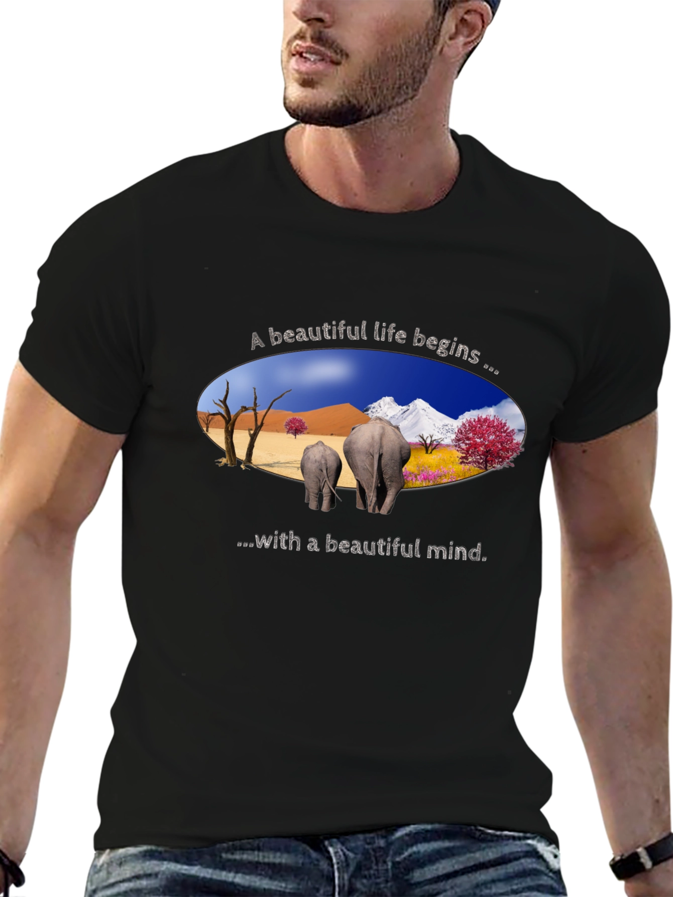 Beautiful Life Elephant Graphic Tee - Black