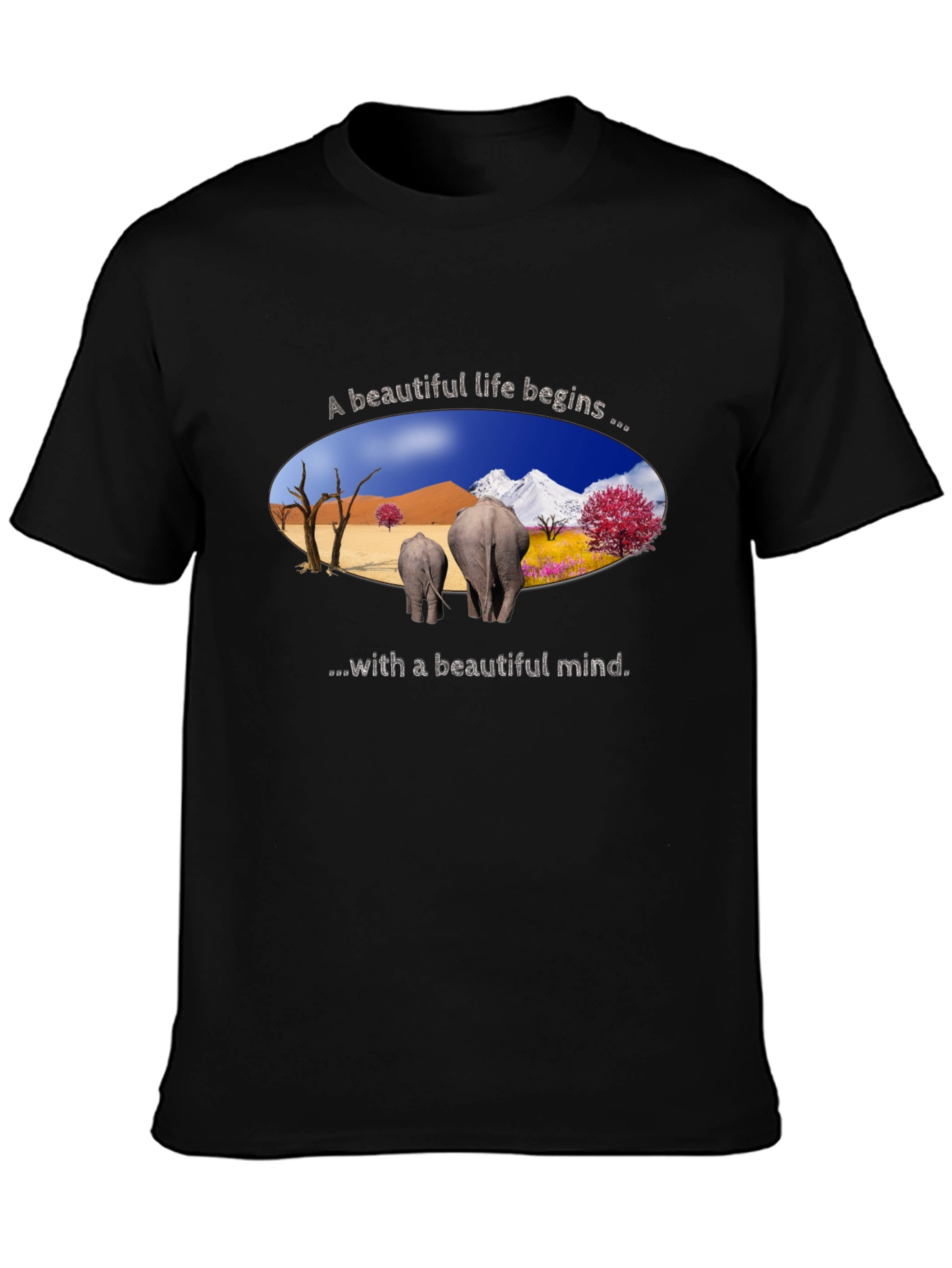 Beautiful Life Elephant Graphic Tee - Black