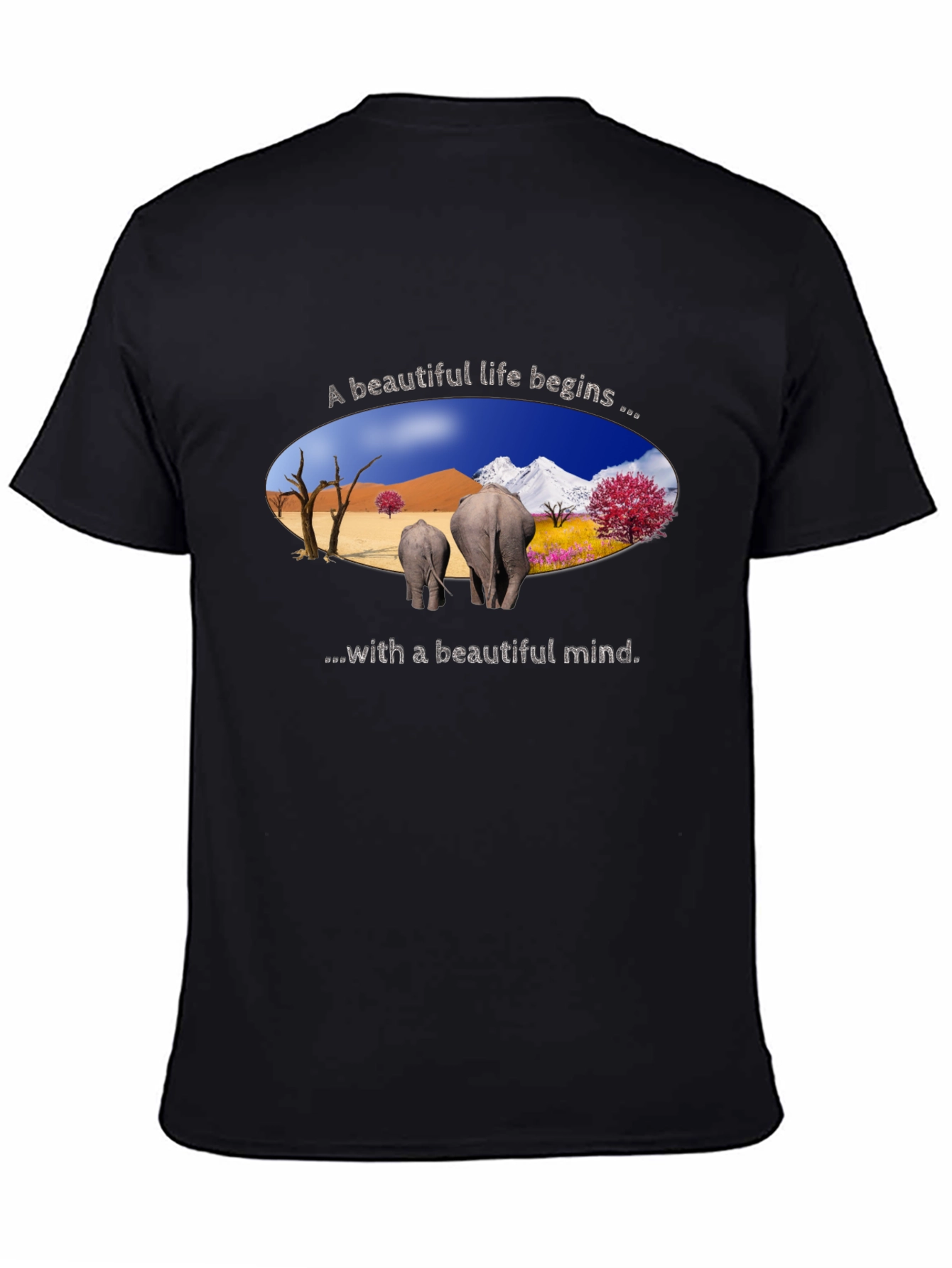 Beautiful Life Elephant Graphic Tee - Black