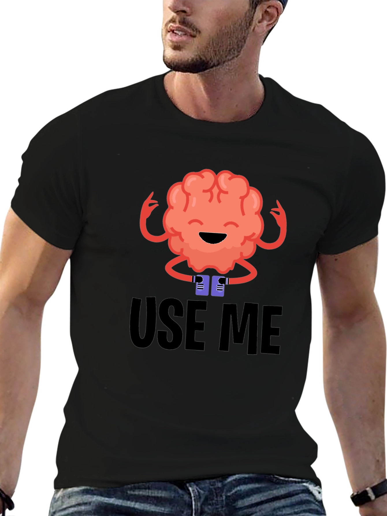 Use Me Brain Graphic Tee - Black Cotton T-Shirt