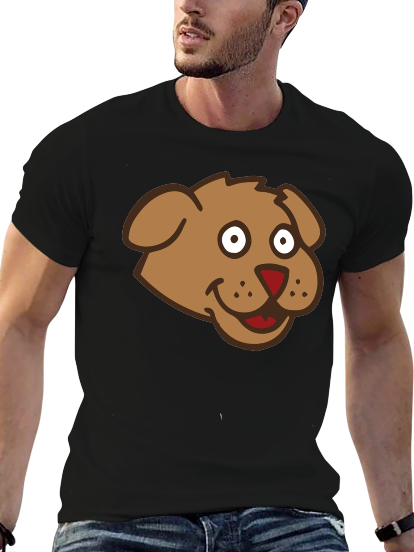 Cartoon Dog Face Black T-Shirt