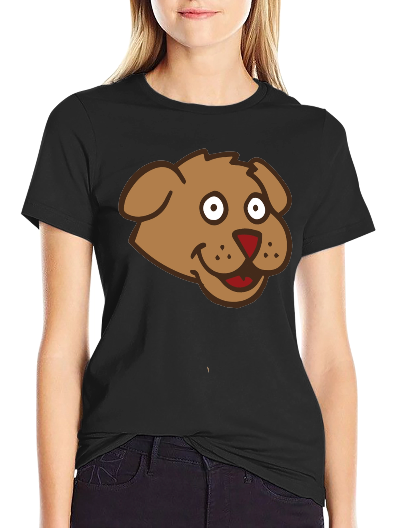 Cartoon Dog Face Black T-Shirt