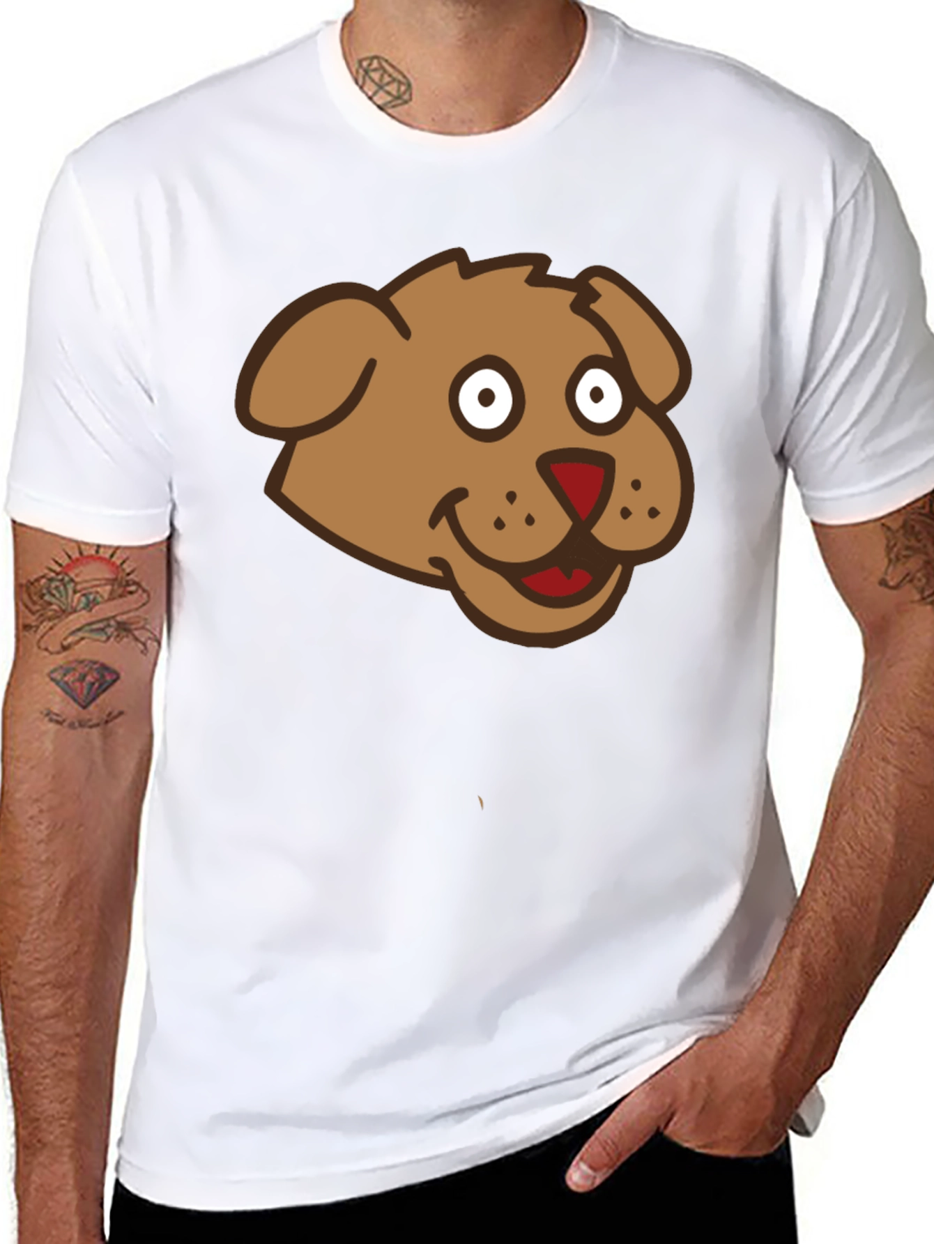 Cartoon Dog Face Black T-Shirt