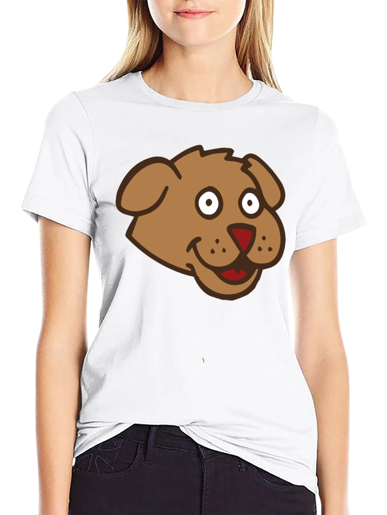 Cartoon Dog Face Black T-Shirt