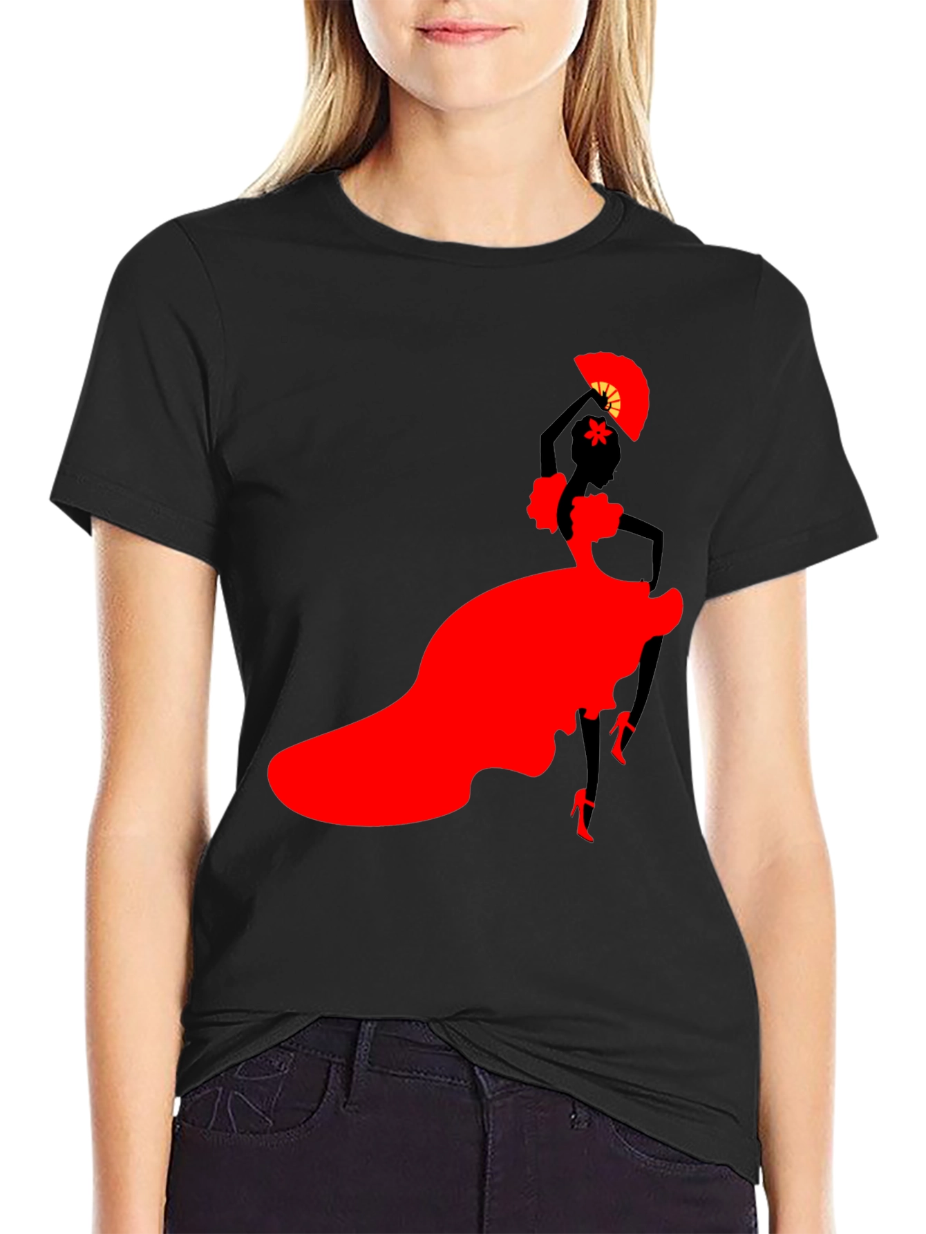 Flamenco Dancer Graphic Tee - Stylish Black T-Shirt
