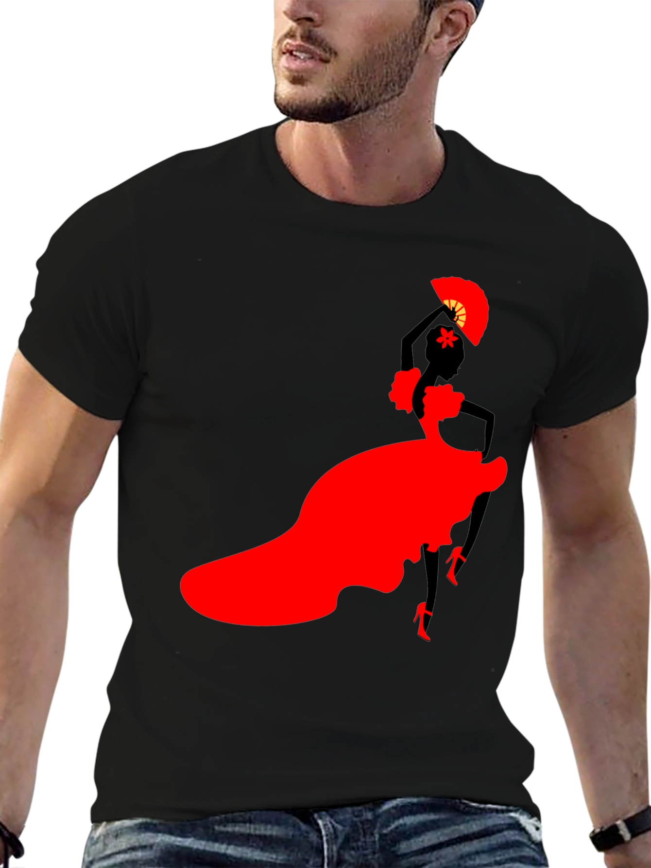 Flamenco Dancer Graphic Tee - Stylish Black T-Shirt