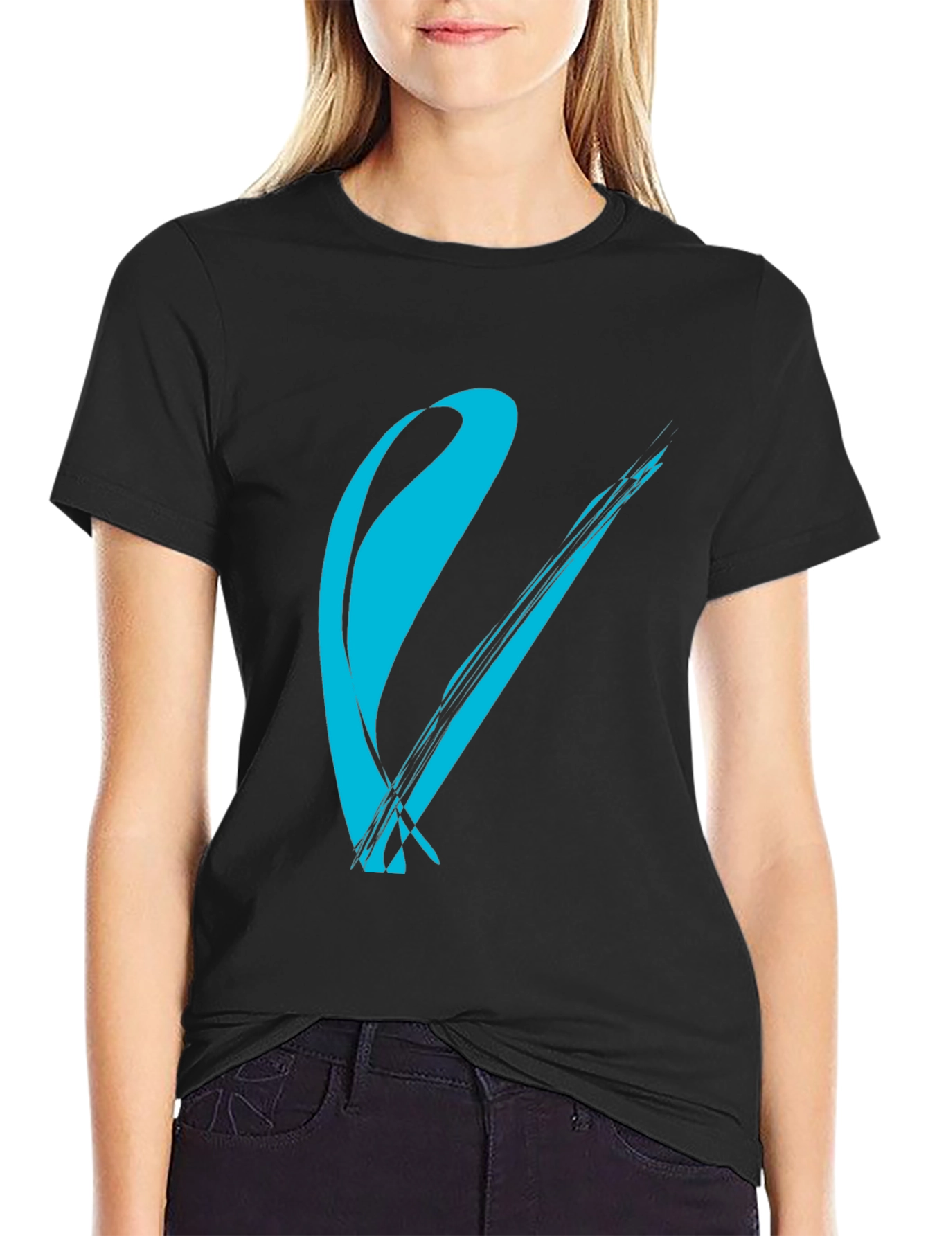 Modern Brush Stroke Graphic Tee - Black