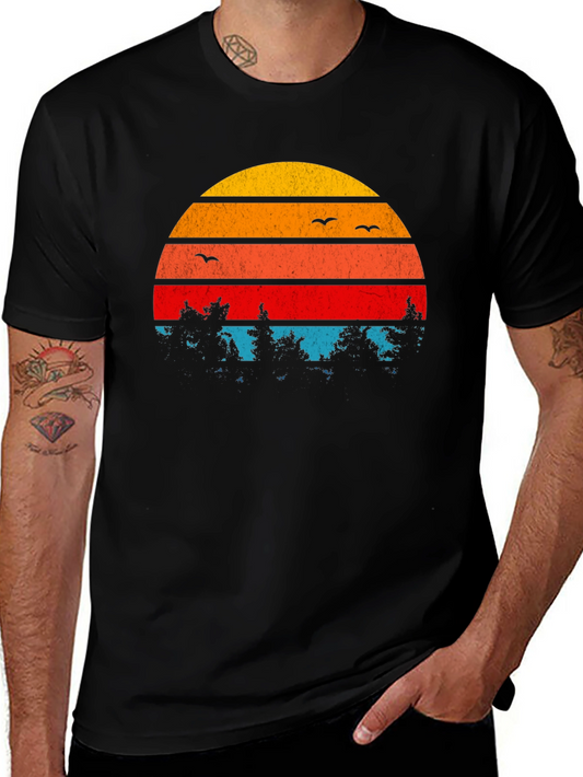 Retro Sunset Trees Graphic T-Shirt