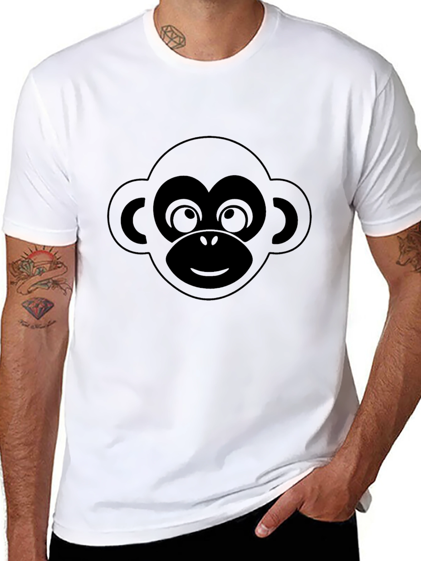 Cool Monkey Face Graphic Tee - Black
