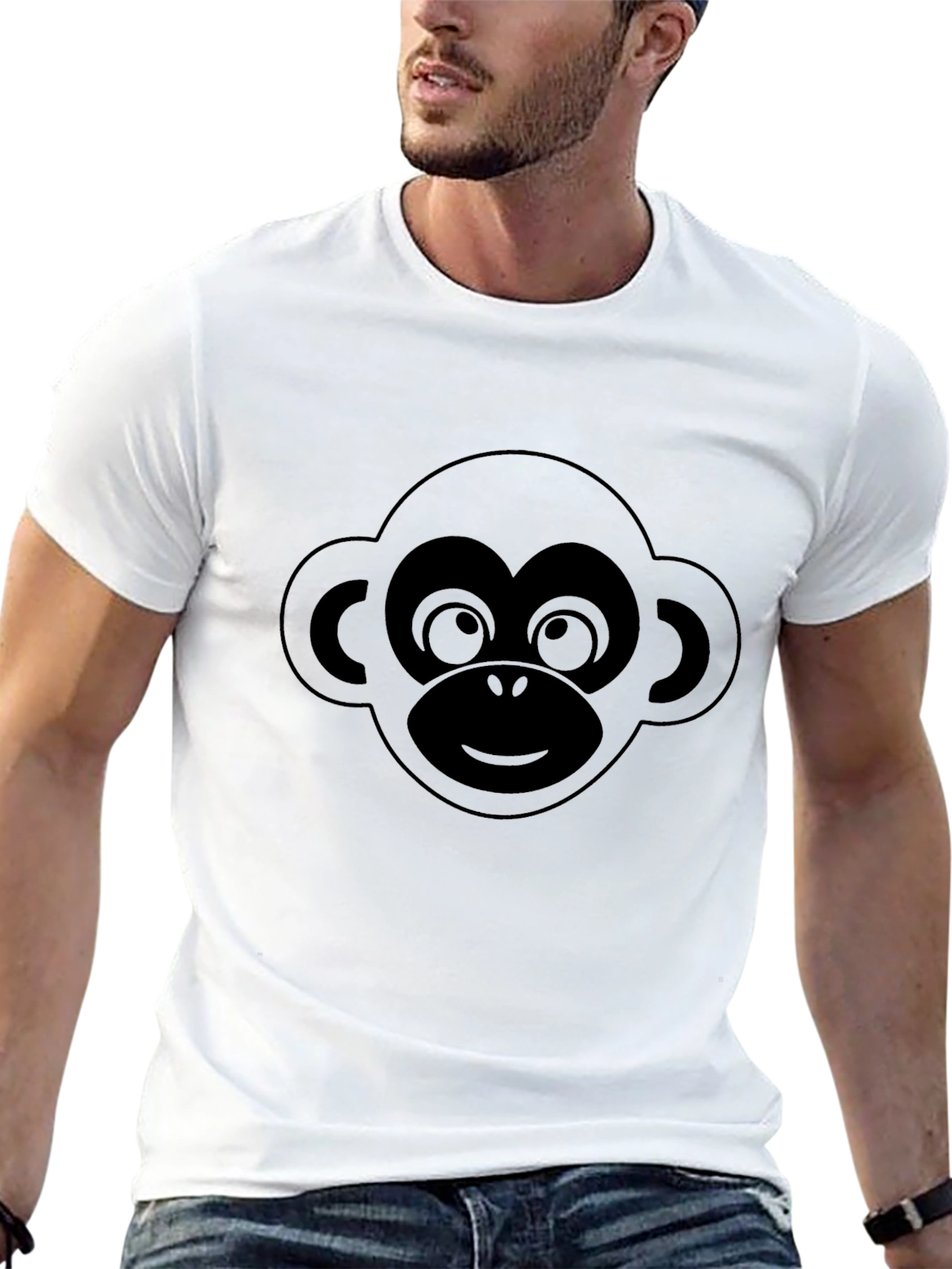 Cool Monkey Face Graphic Tee - Black
