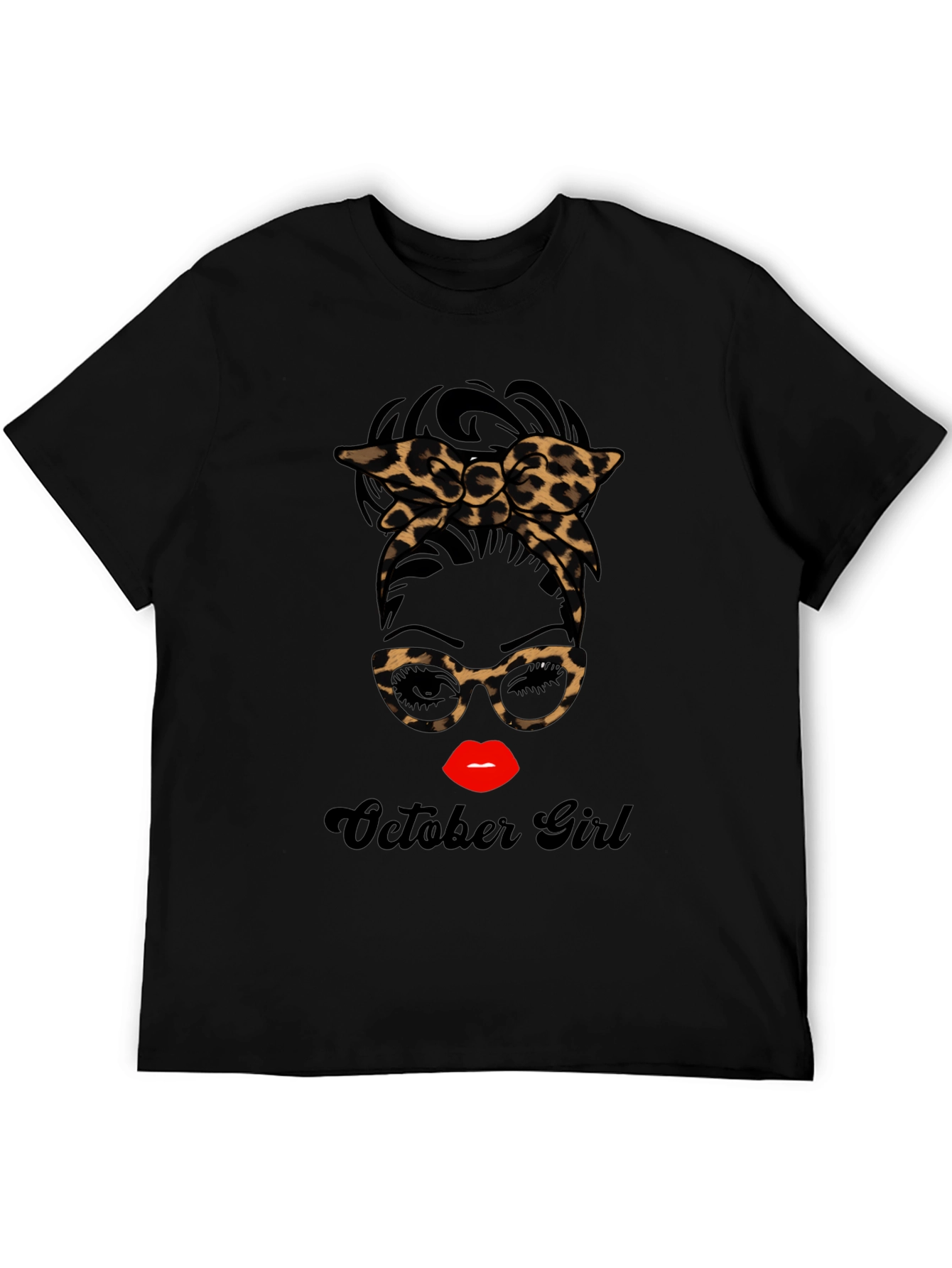 October Girl Messy Bun Leopard Print T-Shirt