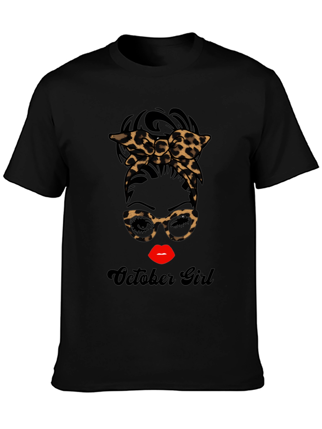 October Girl Messy Bun Leopard Print T-Shirt