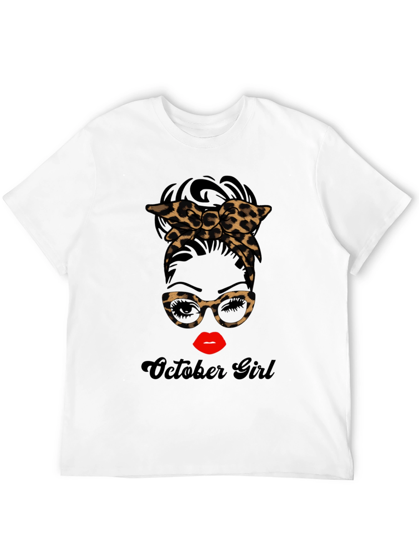 October Girl Messy Bun Leopard Print T-Shirt