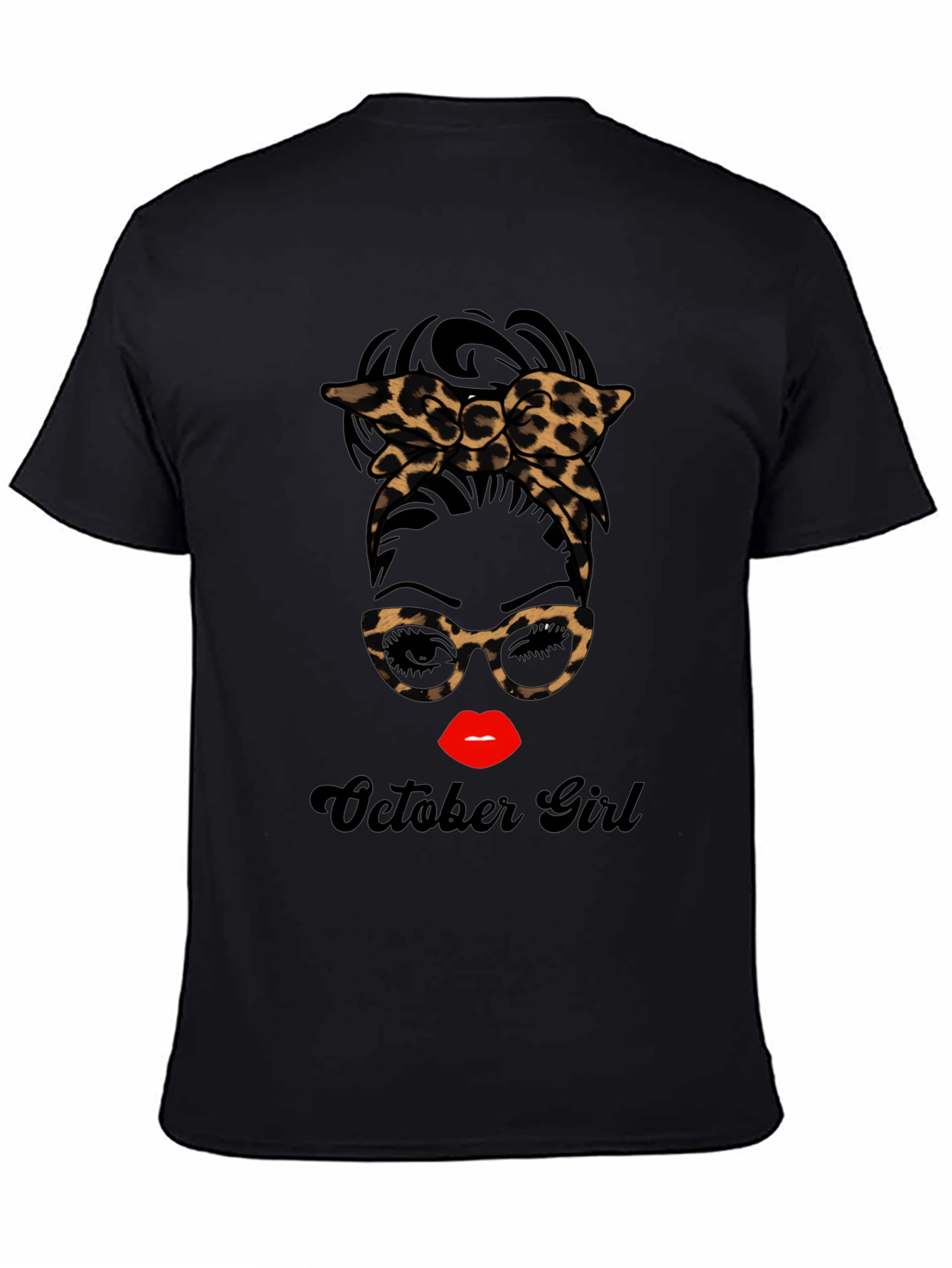 October Girl Messy Bun Leopard Print T-Shirt
