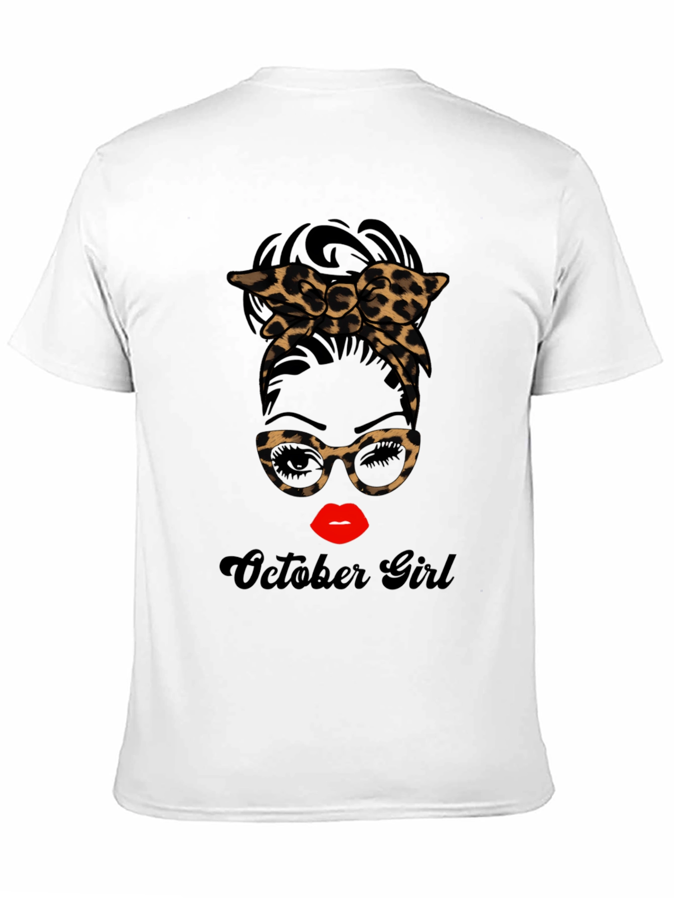 October Girl Messy Bun Leopard Print T-Shirt