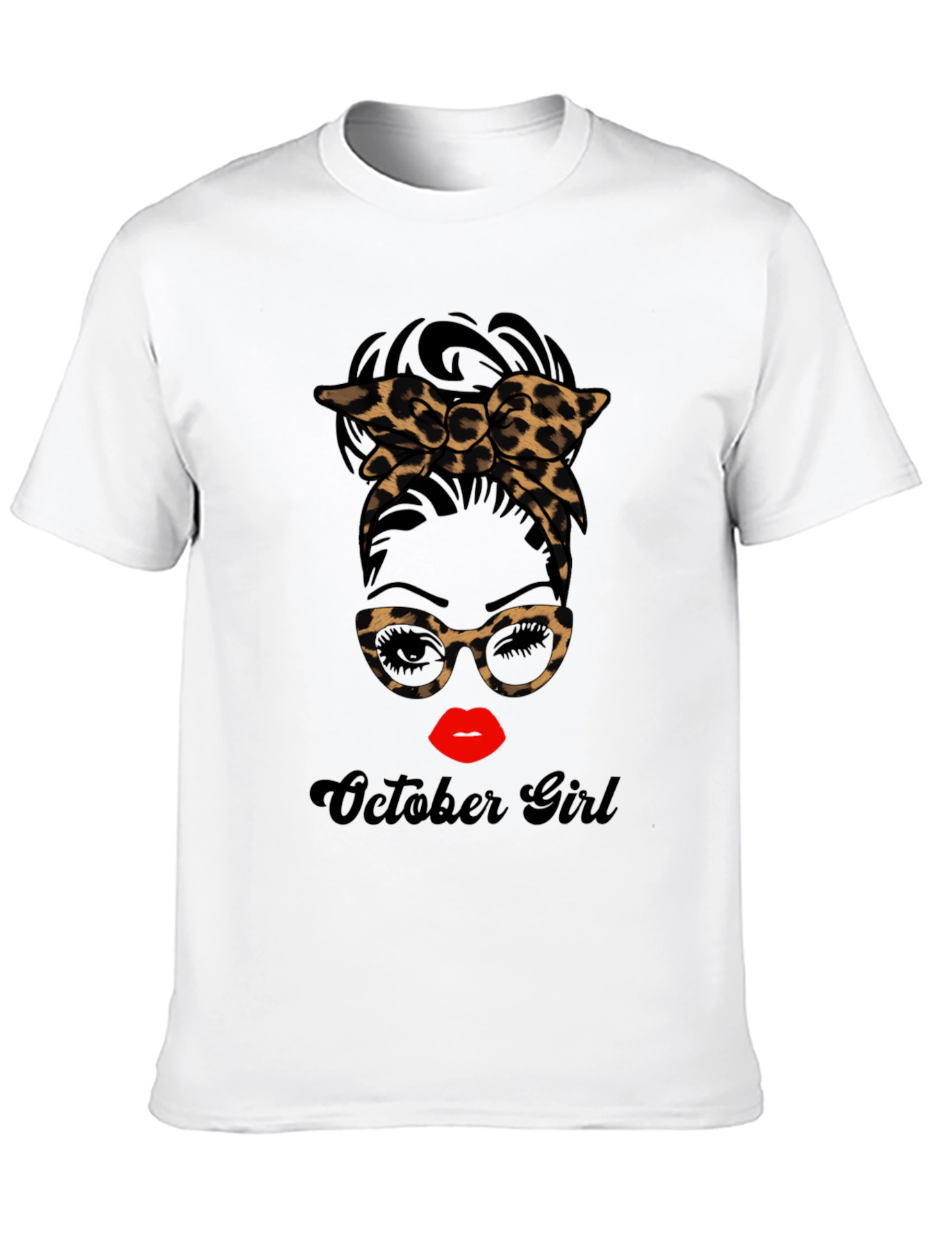 October Girl Messy Bun Leopard Print T-Shirt