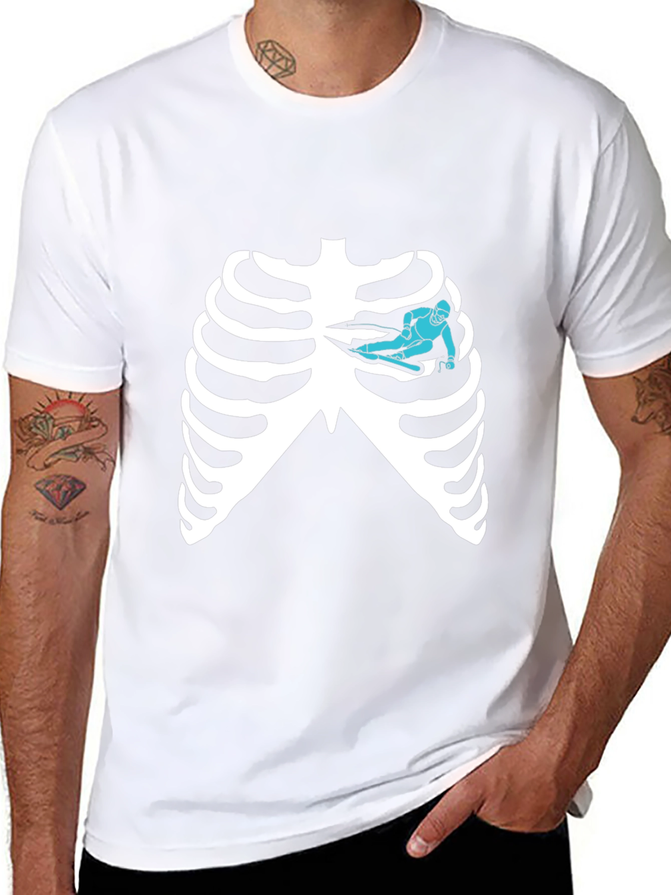 Skeleton Rib Cage Ski T-Shirt - Black