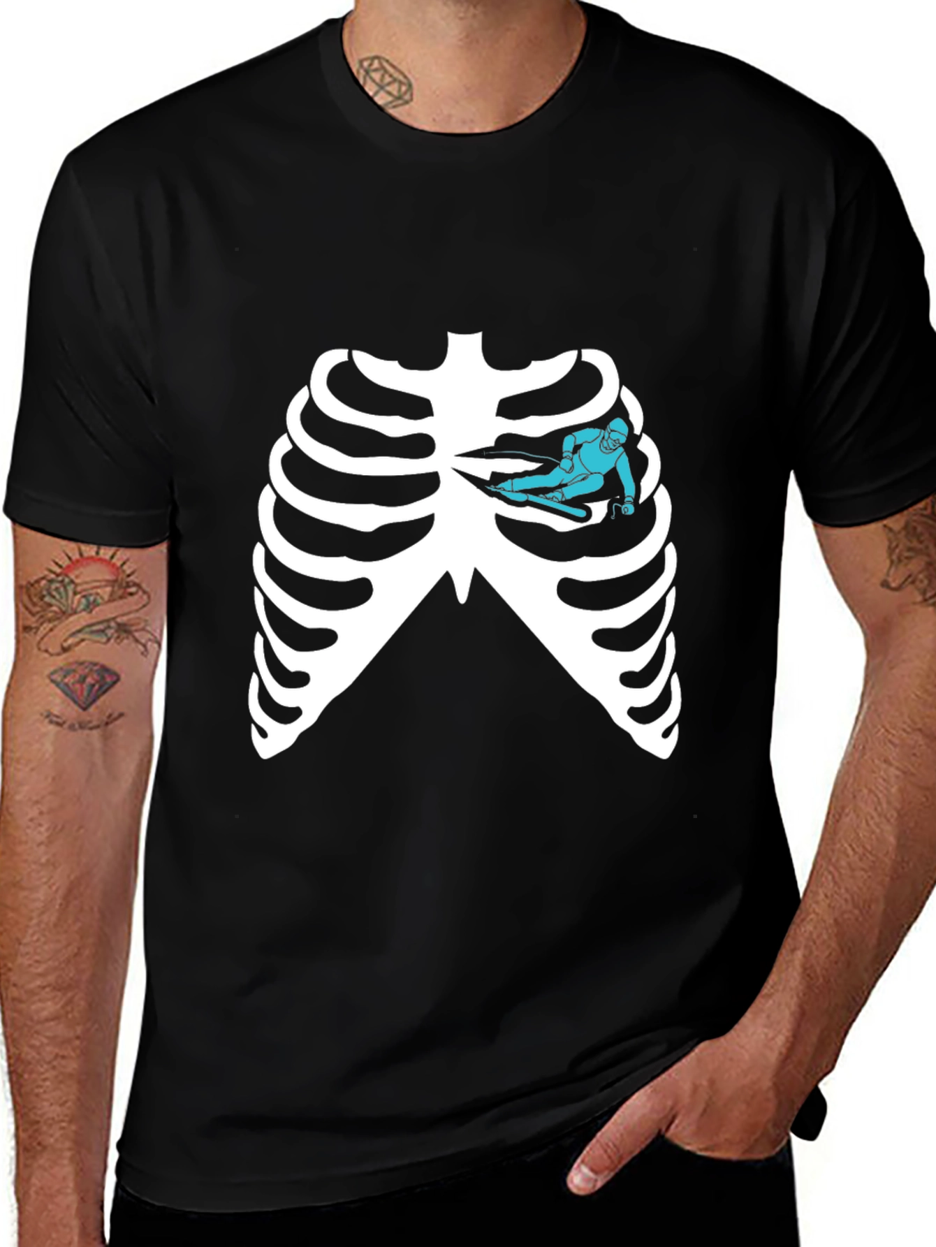 Skeleton Rib Cage Ski T-Shirt - Black