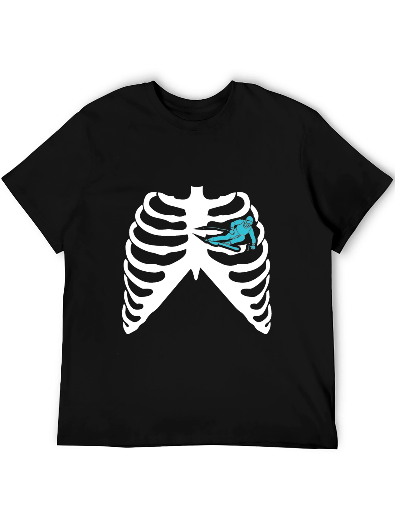 Skeleton Rib Cage Ski T-Shirt - Black