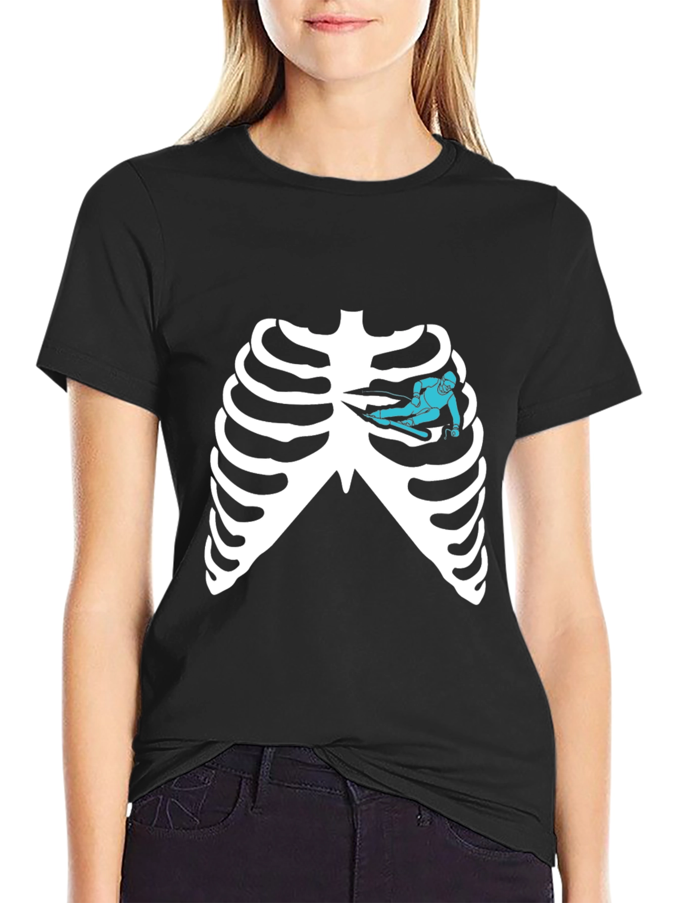 Skeleton Rib Cage Ski T-Shirt - Black