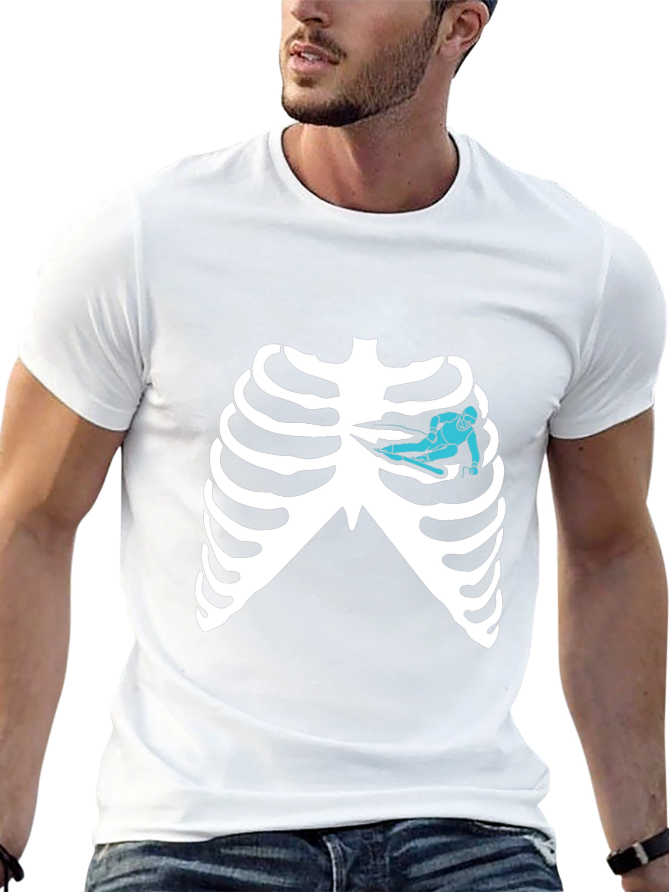 Skeleton Rib Cage Ski T-Shirt - Black