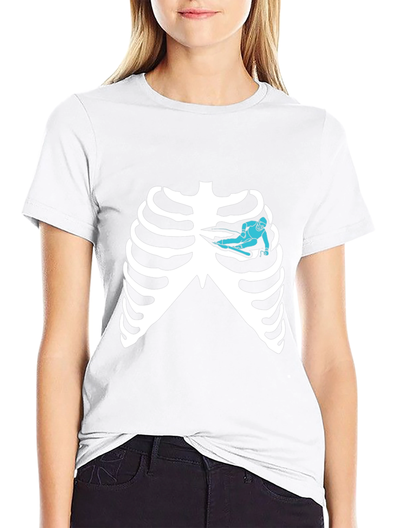 Skeleton Rib Cage Ski T-Shirt - Black